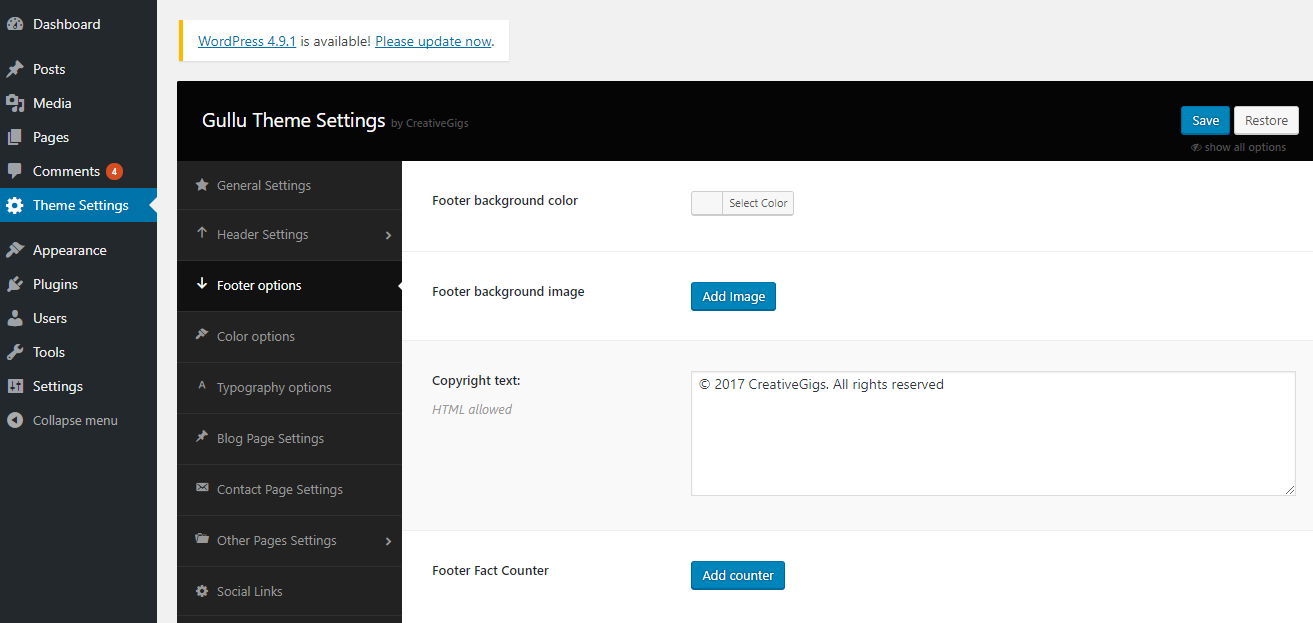 Footer Settings